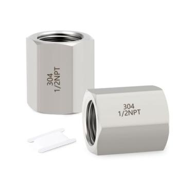 Imagem de GORAGUCHI Acoplamento hexagonal completo de forjamento de aço inoxidável 304 2 peças, fêmea NPT de 1,2 cm x encaixe de tubulação fêmea NPT de 1,27 cm, para combustível/ar/líquido/óleo/gás