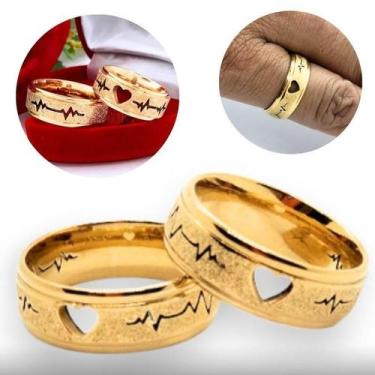 Imagem de Par de Alianças Coração Batimento Casamento 8mm Banhada 18k - Aliansa