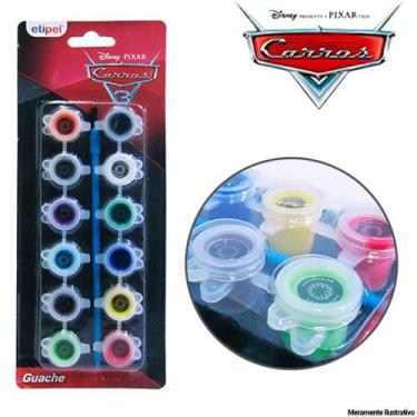 Imagem de Tinta Guache Com 12 Cores E um Pincel Carros Disney - FMSP