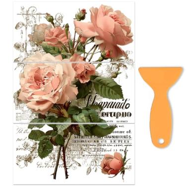 Imagem de PLIGREAT Adesivos vintage de 3 folhas de rosas para artesanato arte retrô flores à prova d'água UV esfregar em decalques para armários de móveis papel de transferência de scrapbook de cerâmica
