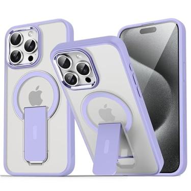 Imagem de Capa magnética translúcida fosca original com suporte para iPhone 15, 14, 13, 12, 11 Pro Max, com suporte para celular e carregador sem fio (para iPhone 13 Pro/roxo lavanda)