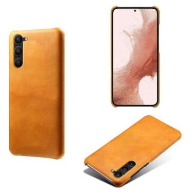 Imagem de Capa para Samsung Galaxy S24 PRO,Proteção contra quedas,Casca de volta de cor sólida simples,Design de couro de imitação de plástico-Orange