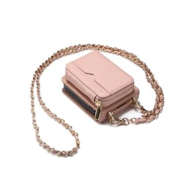 Imagem de Capa de couro tipo carteira com zíper crossbody para Samsung Galaxy Z Flip 6 5 4 3 5G Flip6 Bolsa de bolso com corrente de metal, rosa, para Galaxy Z Flip 4