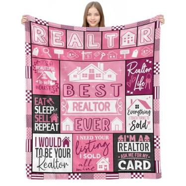 Imagem de Cobertor de presentes de corretor de imóveis 152 cm × 127 cm para mulheres presente engraçado de agente imobiliário, presentes de fechamento para corretores de imóveis, presente macio para corretores