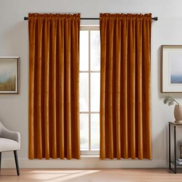 Imagem de JIUZHEN Cortinas de veludo vermelho terracota para quarto - Cortinas blecaute com isolamento térmico de 213 cm para escurecimento de quarto com bolso de varão para escritório/armário, conjunto de 2