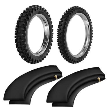 Imagem de Kit Pneu Moto Cross Trilha 120/100-18 Rw33 + 90/90-21 He42 Rinaldi