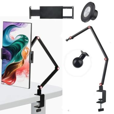 Imagem de Suporte Para Tablet iPad iPhone Celular 360 Giratório Dobravel Pedestal Braço Articulado Mesa Cama Magnético Clipe Ajustável 4-17”