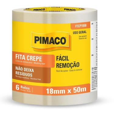 Imagem de Fita crepe branca 18mmX50m 6 rolos Pimaco