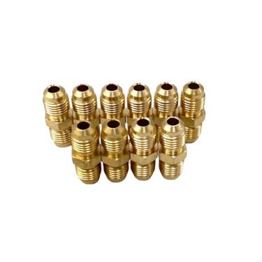 Imagem de 10 peças de acopladores de tubo de latão de 3/40.6 cm, macho 3/40.6 cm x 3/40.6 cm macho duplo flare adaptadores para linha de gás natural, propano RV e conexão de linha de ar condicionado
