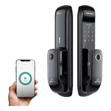 Imagem de Fechadura Eletronica Wifi Luxo Airbnb Senha Tag Biometria Preto (Black Piano)