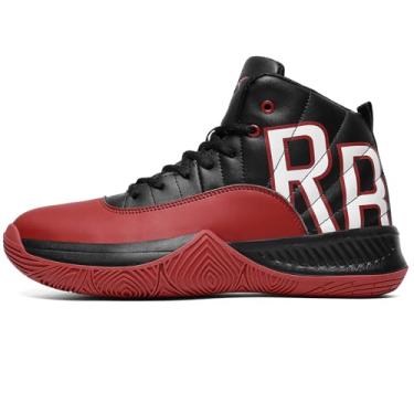 Imagem de ASHION Tênis de basquete infantil unissex para meninos, tênis de cano alto respirável antiderrapante para meninos e meninas pequenas e grandes, Casual/Preto Vermelho, 16