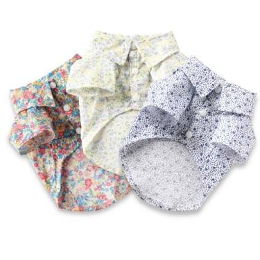 Imagem de Pacote com 3 camisetas havaianas para cães com estampa floral, roupas de praia para cães pequenos, pequena
