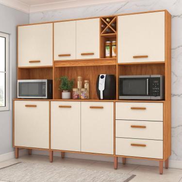 Imagem de Cozinha Compacta 7 Portas 3 Gavetas Modena Cinamomo/Off White