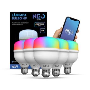 Imagem de Kit Lampada Led Smart Wi-fi 2.4 GHz Bulbo Hp 20w 30w 40w ou 50w 2700K/6500K RGB Colorido E27 110v/220v (5, 30w)