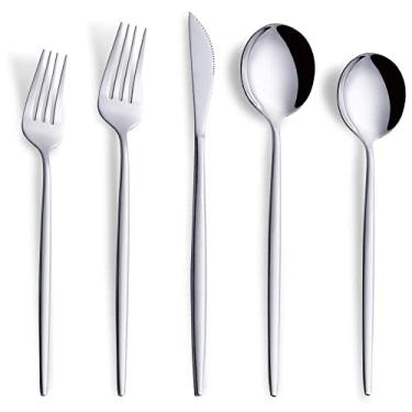 Imagem de Joincook Conjunto de talheres de 20 peças, conjunto de talheres de aço inoxidável portátil para 4 incluindo garfos, colheres e facas, conjunto de utensílios de cozinha, utensílios de mesa para casa e restaurante, lavável na lava-louças