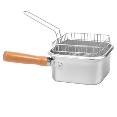 Imagem de Frigideira quadrada profunda, frigideira de aço inoxidável com cesta e alça, frigideira multifuncional portátil, utensílios de cozinha de aquecimento rápido, fritura de peixe, frango e batatas fritas