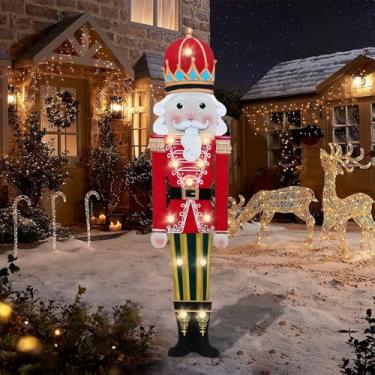 Imagem de Afirst Estacas de quintal de Natal iluminadas decorações de Natal ao ar livre quebra-nozes de LED com coroa iluminada estacas de jardim de metal ao ar livre estaca de natal caminho de gramado