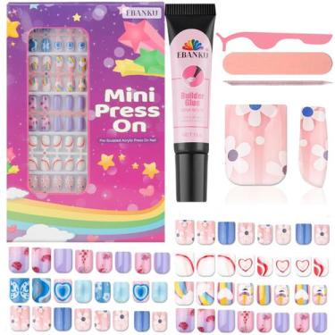 Imagem de Press on Nails EBANKU Kids 130 peças Flower Mermaid Heart