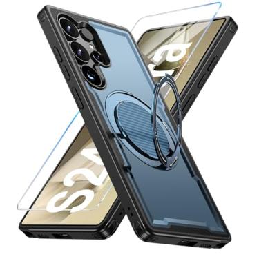 Imagem de Capa para Samsung Galaxy S24 Ultra compatível com Mag-Safe, suporte de anel giratório 360, capa com suporte magnético, capa de telefone à prova de choque de grau militar, com protetor de tela, TPU e