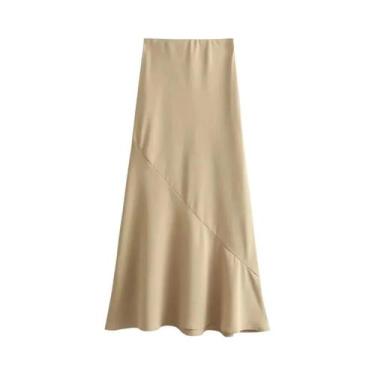 Imagem de Conjunto Saia e Colete Feminino Cáqui - Decote V, Cintura Alta e Model