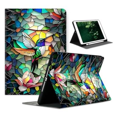 Imagem de Compatível com iPad 9ª geração (2021)/8ª geração (2020)/7ª geração (2019) 10,2 polegadas com suporte para lápis, capa de proteção automática para despertar/dormir, design com estampa de beija-flor de