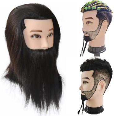 Imagem de Czrleaty Cabeça De Manequim Preta, Cabelo Humano Com Barba, Cabeça De Treinamento Masculina Para Modelagem De Cabelo, Cosmetologia, Cabeça De Manequim Com Suporte
