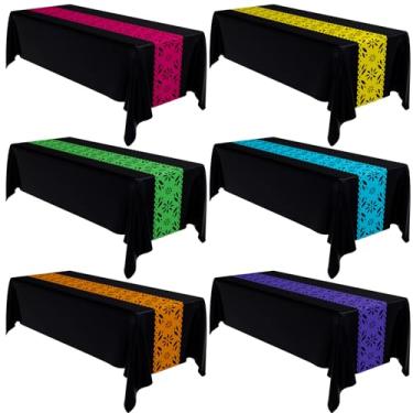 Imagem de Oudain 6 Pcs Fiesta Tablecloth 108 X54 Inch Mexican Plastic Party Table Cover with Mexican Serape Table Runners Disposable Colorful Fiesta Party Decorations for Baby Shower Wedding Birthday
