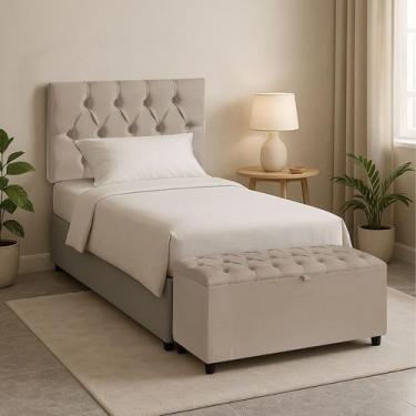 Imagem de Cabeceira Solteiro Paris Estofada Painel com Recamier Baú 80cm para Ca