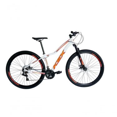 Imagem de Bicicleta Aro 29 Ksx Sd7 Feminina 21v Cabos Internos Alumínio Freios A Disco Garfo Suspensão Branco Laranja Tamanho 17