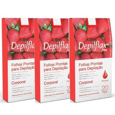 Imagem de Folhas Prontas Depilflax Para Depilação Corporal Kit C/3 Morango