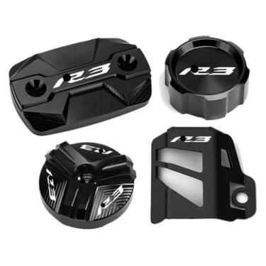 Imagem de Tampa do reservatório de fluido de freio dianteiro traseiro da motocicleta tampa do cilindro protetor de óleo R3 compatível com YZF-R3 YZFR3 2015-2021 2023 (A-Preto)