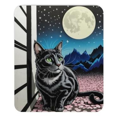 Imagem de Mousepad Gato Lua Céu Noturno Estrelas Montanha Silhueta Design Artístico Exclusivo Estética Acessório de Mesa Cena Bela Paisagem Computador Mouse Pad Novidade Gaming Mouse Mat Criativo Decoração de