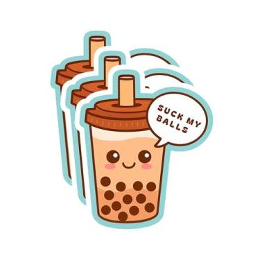 Imagem de Adesivo Boba Drink Suck My Balls - Adesivos de vinil divertidos à prova d'água para adultos, decoração de garrafa de água e laptop, designs variados, durável e duradouro (3 peças, 7,6 cm)