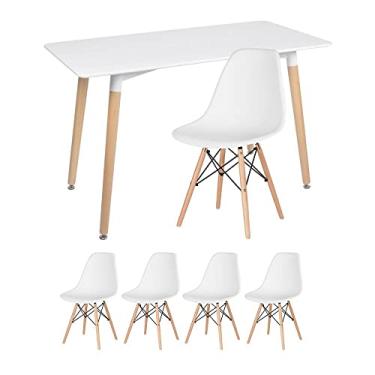 Imagem de Kit - Mesa retangular Eames 60 x 120 cm + 4 cadeiras Dsw Mesa branco com cadeiras branco