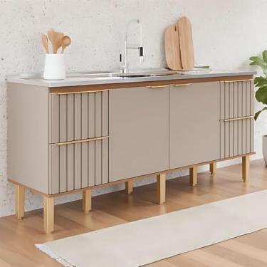 Imagem de Gabinete de Cozinha Ripado 194cm Grande Madeira 100% Mdf (Freijo/Cappuccino)