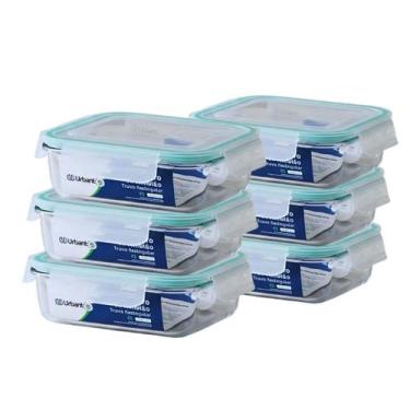 Imagem de Kit 6 Potes de Vidro Herméticos Urbantek 370ml Retangular com Travas L