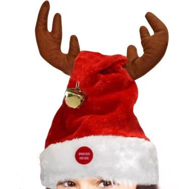 Imagem de Gorro Natal Musical Orelhas Rena Se Movimenta Toca Musica Natalino Cha