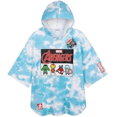 Imagem de Marvel Toalha com capuz para crianças, toalha de banho absorvente com capuz para a piscina, essenciais para férias na praia (azul/branco, 10-13 anos)