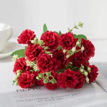 Imagem de Cravo de seda artificial, buquê de casamento, decoração para jardim ao ar livre, vaso de mesa, caixa de presente, álbum de recortes (vermelho)