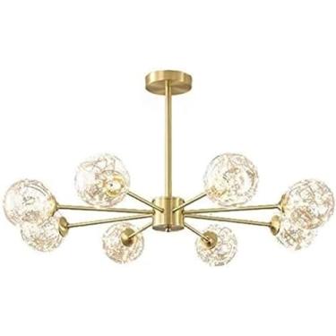 Imagem de Retro Latão Artificial Satélite LED Luzes Pendentes Cristal Bola Sombra Semi Flush Luz Pendente Montado Ramos Lustres Polido Ouro Luz de Teto, Luzes Pendentes Modernas