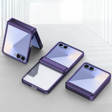 Imagem de Capa para Galaxy Z Flip6, transparente, galvanizada, com dobradiça protetora (para Galaxy Z Flip6/roxa)