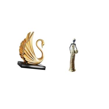 Imagem de Fenteer Coleção de Estátuas Decorativas de Cisne, Peça de Arte Moderna de Mesa, Escultura Animal para Sala de Estar, Armário, Decoração de Casa, Escultura Afr
