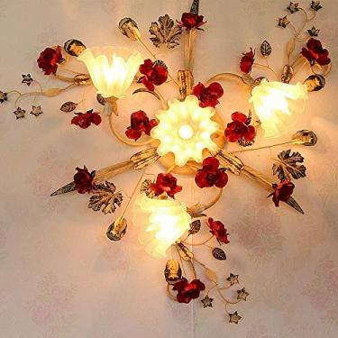 Imagem de Luminária de teto criativa retrô com design de flores, luminária de teto para sala de estar, lustre de teto vintage de vidro elegante para cozinha, ilha, quarto, mesa de jantar, estudo, D65