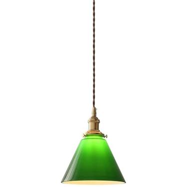Imagem de Luminária pendente, luminária pendente chinesa em forma de V, luminária pendente ajustável em altura e vidro de latão, base E27 verde escuro, simples, mas elegante, adequada para sala de est