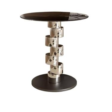 Imagem de Mesa auxiliar de mesa auxiliar artística de vidro simples para sofá, mesa de centro, mesa de cabeceira, mesa redonda pequena, mesa lateral de aço inoxidável para sala de estar mesa auxiliar para sofá