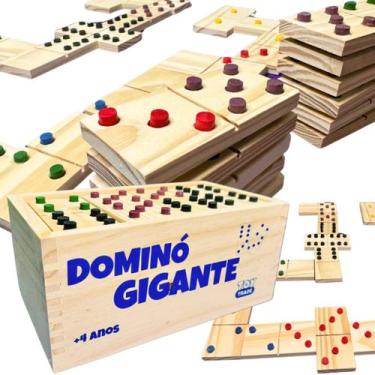 Imagem de Dominó Gigante em Madeira 28pçs Brinquedo Educativo Jogo inclusão Alto