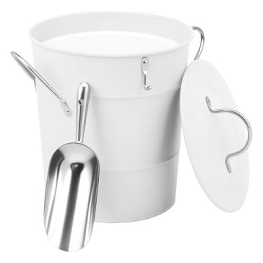 Imagem de Balde de gelo com alça recipiente de gelo isolado de parede dupla de 3,5 L, recipiente de cubo de gelo de metal com colher para cerveja, bebidas, bares, festas (branco, pacote com 2)