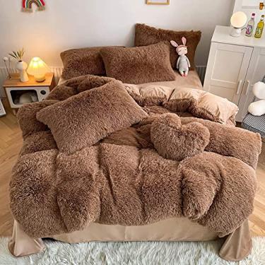 Imagem de Conjunto de capa de edredom felpudo de pele sintética, conjunto de cama ultra macio, conjunto de capa de edredom com 4 peças de capa de edredom espessa e mantém quente - verde claro Queen 200 x 230 cm