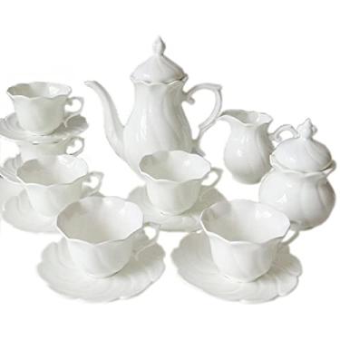 Imagem de Conjunto de 15 peças de chá de porcelana branca conjunto de xícaras de café de cerâmica bule de chá com açucareiro e jarro de leite, serviço de chá de casamento para adultos