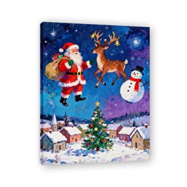 Imagem de Pôster de Natal de casa de fazenda, estampa de férias de inverno, decoração de parede de Natal vintage para decoração de galeria de quarto de fazenda (pintura 14). Moldura interna 70 x 90 cm - 27,6 x